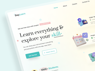 DayLearn | Learning Website animation app behance design dribbble graphic design illustration learning study ui uidesign ux uxdesign website