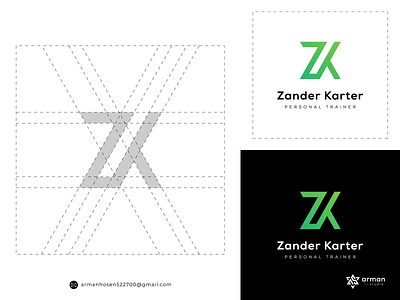 ZK Initial Name Logo abstract brand identity branding business company corporate creative design fresh initials letter logo logo monogram new personal trainer