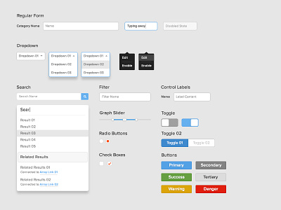 UI Library button checkmark design drop down form gui interface radio buttons tooltip typography ui web