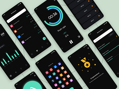 Workout Planner UI design app black branding clean dark mode design exercise app fitness app flat gym illustration logo minimal ui ux workout