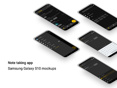 Note taking app for Android android app android design dark theme material design mockups note app ui ui design ui mockups yellow