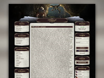Pegazus theme layout for gaming / web template brown fantasy feathers frames game gaming golden layout logo mmo rpg template ui uidesign web webdesign webdesignerproject webdevelopment website wings