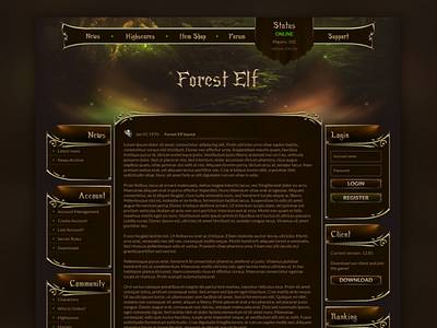 Forest Elf theme layout for gaming / web template brown fairy fantasy game gaming golden layout light logo magic mmo rpg template ui uidesign uiwebdesignerproject web webdesign webdevelopment website