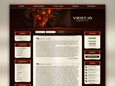 Vrist.io theme layout for gaming / web template dark demon design devil elegant fantasy game gaming layout logo mmo red rpg template uidesign web webdesign webdesignerproject webdevelopment website
