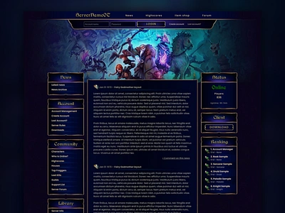 Fairy Godmother theme for gaming / web template blue cyan design game gaming golden layout logo metin2 mmo mu purple rpg template tibia ui web webdesign webdesignproject webdevelopment