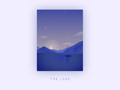 Mysterious Lake Landscape Series boat gradient illustration illustrator lake moon night stars sunrise sunset vector