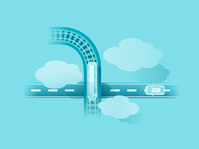Transportation Illustration for Google Maps blue car clouds google illustration road train transportation