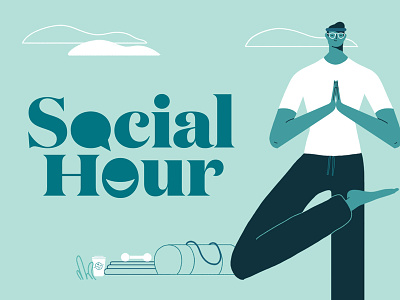 Social Hour Man Doing Yoga character cute design flat illustration illustrator male scene yoga