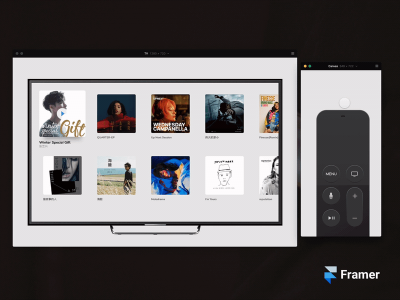 Tv-Music animation framer scroll tv ue ui view