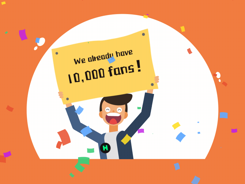 10,000 fans achievements animation character congratulations emoji fans hiwow laugh orange