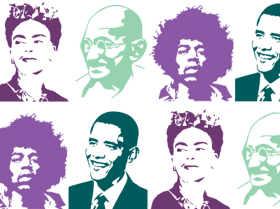 Frida Kahlo, Jimi Hendrix, Ghandi, Obama - silhouettes obama pattern vector