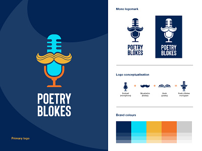 Poetry Blokes Podcast Brand Summary brand design brand identity branding colorful graphic design logo logo design monogram logo podcast podcast cover podcast logo