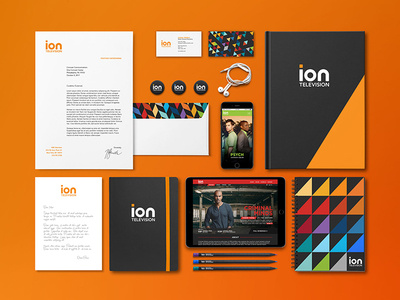 ION Branding branding branding design busines card buttons corporate branding design ipad iphone letterhead lettering logo notebooks pins television visual design