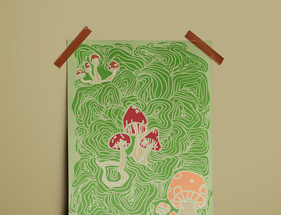 Mushroom Illustration abstract fungi illustration illustration art mushroom plant illustration plants poster poster art