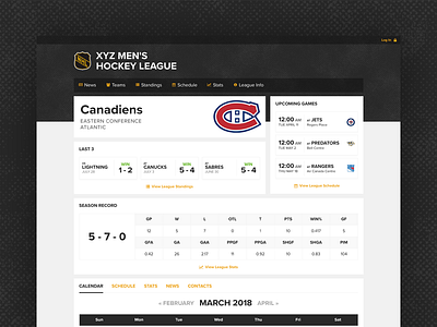 Sports League Management cards grid modular tiles ui website