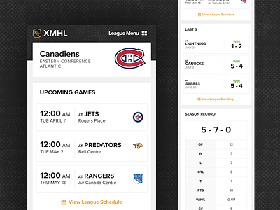 Sports League Management - Mobile View cards grid mobile modular responsive tiles ui website