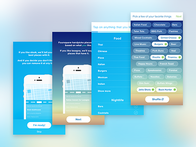 Onboarding Explorations 4sq app blue device exploration foursquare green ios iphone onboarding ui ux