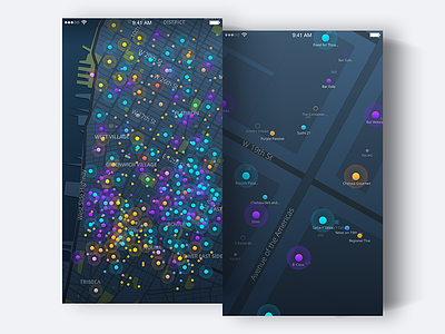 Live: Map colors dark dots events ios iphone map ui ux visuals vivid