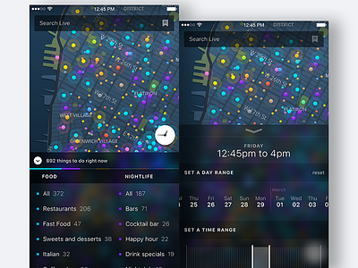 Live: Legend colors dark dots drawer filter ios map mobile time ui ux