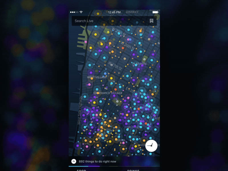 Live: Legend usage mobile ux ui ios filter map drawer dots dark colors color