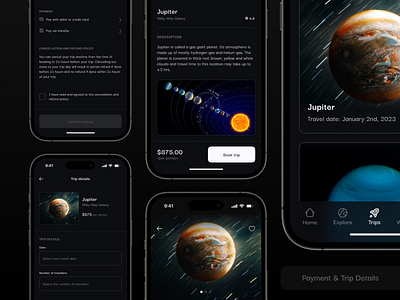 Space Travel App dark mode design minimal ui ux