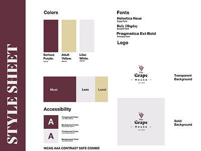 The Grape House Style Sheet accessibility brand design brand identity branding branding design design grape guide identity branding logo purple style style guide styleguide yellow