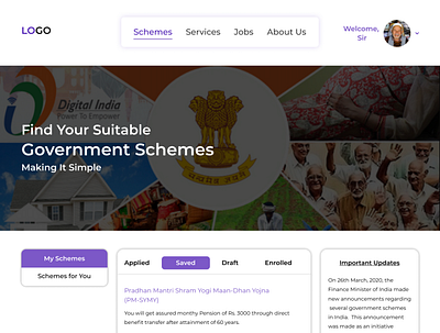 Home page ( Government Schemes ) app design home screen homepage landingpage web webdesign website