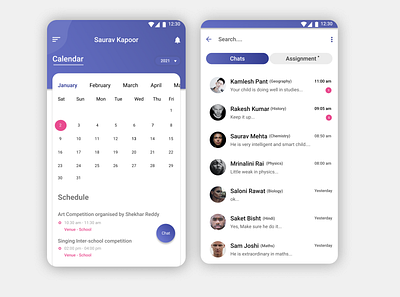 Student Calendar and Chat calendar calendar ui chatbot chatting mobile app mobile design mobile ui student student work