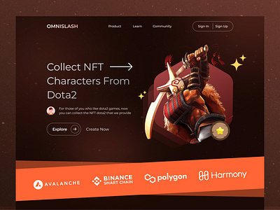 OMNISLASH - NFT Hero Section bitcoin blockchain btc collectible crypto eth ethereum hero section litecoin marketplace metaverse nft nft art nft marketplace token trading ui uiux ux web design