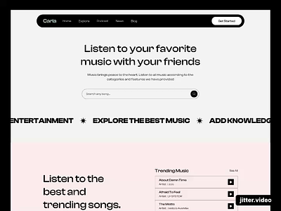 Carla - Music Streaming Landing Page Design design home page landing page mobile website modern music music app music player play player responsive responsive layout responsive website streaming ui ux web web design website website design