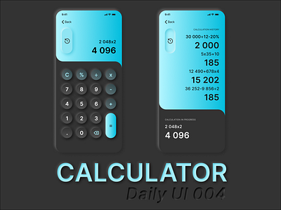 Daily UI 004 • Calculator (dark mode) app app design calculator calculator app daily ui dailyui 004 dark mode mobile app mobile ui neumorphic neumorphism ui ui design