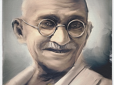 Gandhi Painting for Book Cover digital gandhi grandfather oil old painter painting portrait smile
