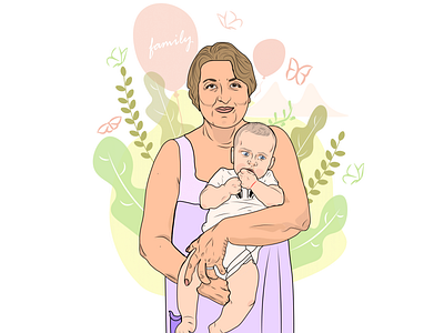 Family adobe illustrator draw animation art butterfly family family portrait flat grandma grandmother graphic design icon illustrator pastel colors portrait vector