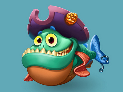 Piranha Pirate animal cartoon casual character design digital drawing digitalart fish funny game art illustration piranha pirate seryoghinart