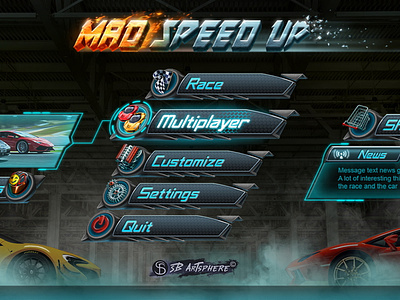 UI for racing console game design game art gui icons design logo design racing seryoghinart ui user interface