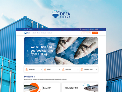 Fish and seafood wholesales website redesign blue fish fishing mainpage minimal redesign ui ux web website wholesales