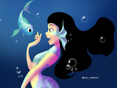 sirena y pez illustration mermaid ocean sea sirena