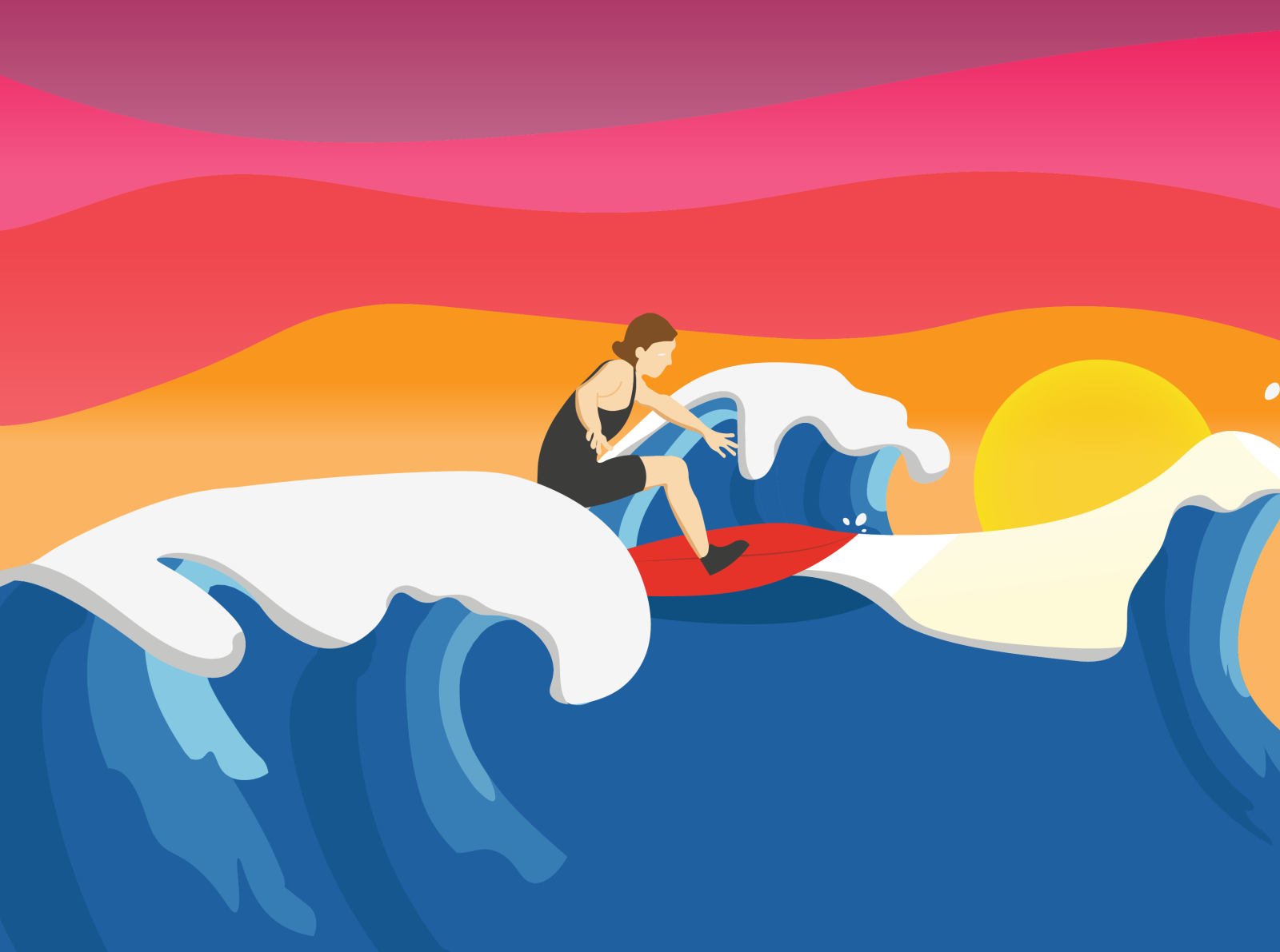 Surfing in the Sunset adobe illustrator design graphic design graphic designer illustraion illustration illustrator junior designer vector
