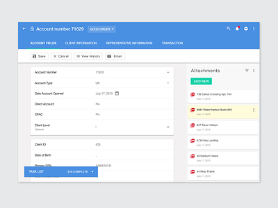 Account management tool console material ui ux