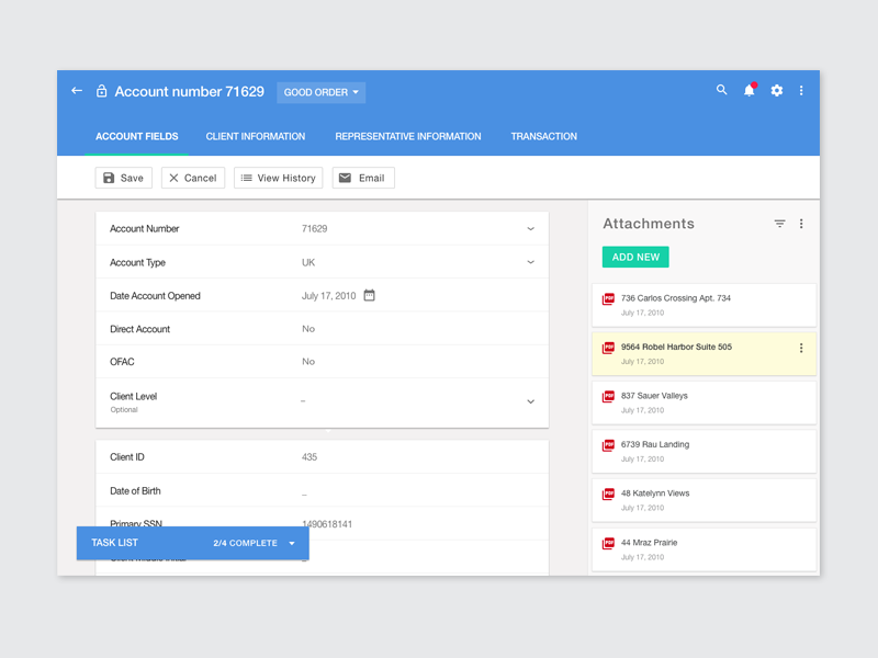 Account management tool material console ux ui