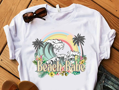 Beach Babe Custom T-shirt Design apparel badge design beach t shirt branding california beach graphic design illustration logo t shirt design tshirt tshirts typography vector vector art vintage style vintage t shirt