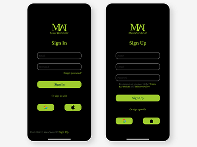 Sign Up And Sign In Form - Mobile