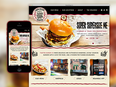 Burger joint site concept burger design food mobile responsive restaurant sheffield site twisted ui web website