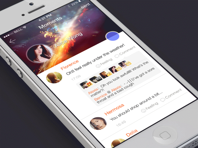 Moments app chat ios7 iphone social ui