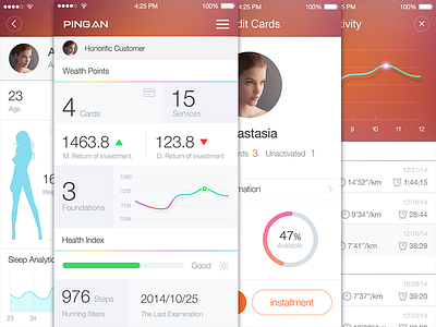 Pingan RYM app chart credit card data health ios iphone number running ue ui wealth