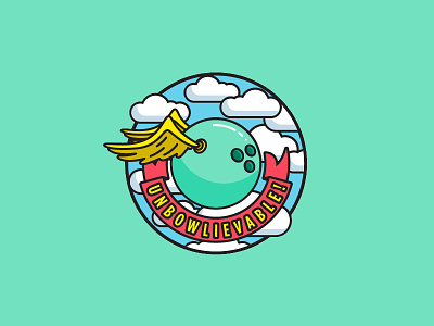 "Unbowlievable" | Adam R badge bowl bowling clouds illustration logo sky wings