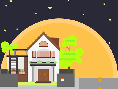 Roadside house with a big moon background building design graphicdesign home illustration moon wallpaper