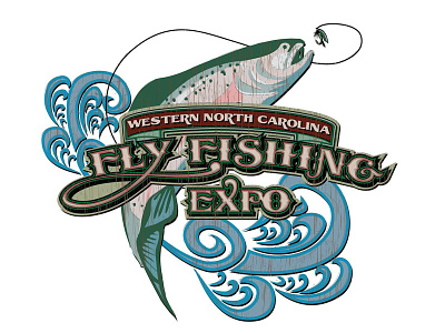 WNC Fly Fishing Expo expo fish fly fishing logo trout water western north carolina