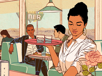 At the pink comet diner illustration vintage illustration