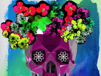 Day of the Dead - over saturated day of the dead flowers skull warhol